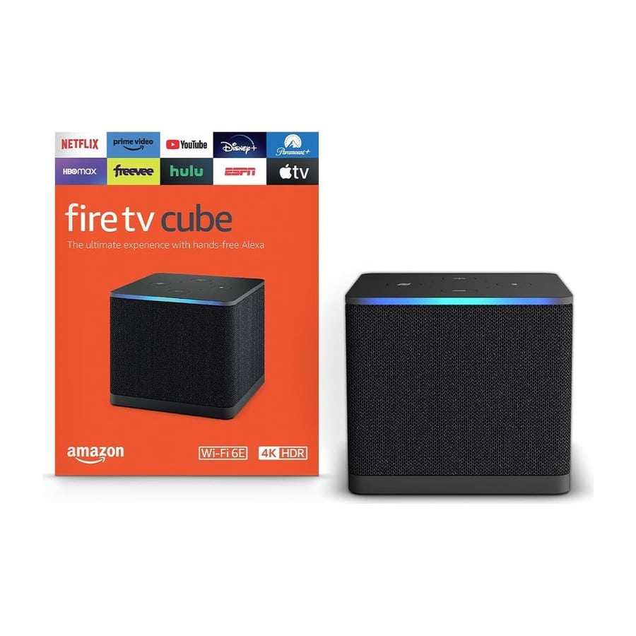 Amazon Fire TV Cube 3rd generation next to its retail box