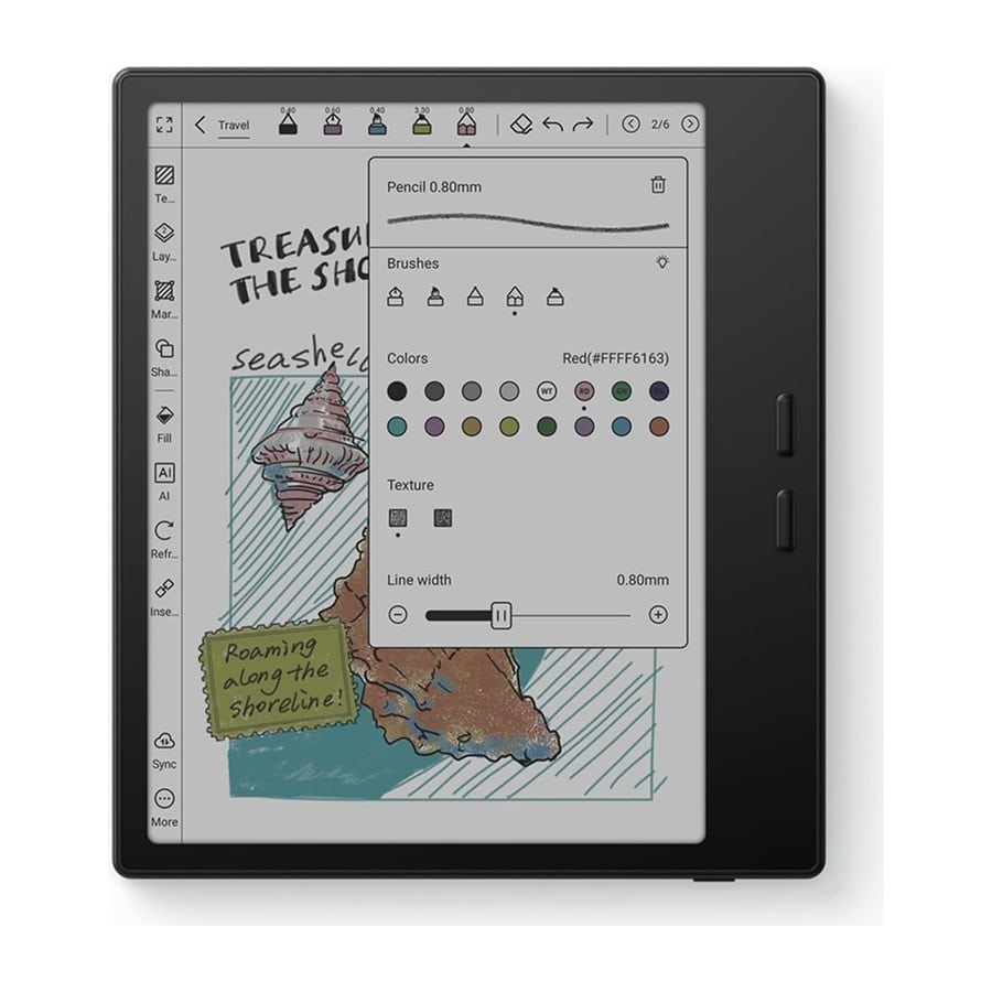 Boox Go Color 7 Gen II e-ink tablet with a colour drawing app open
