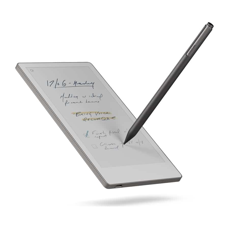 reMarkable Paper Pro Move 7.3-inch colour tablet with a pen writing on it