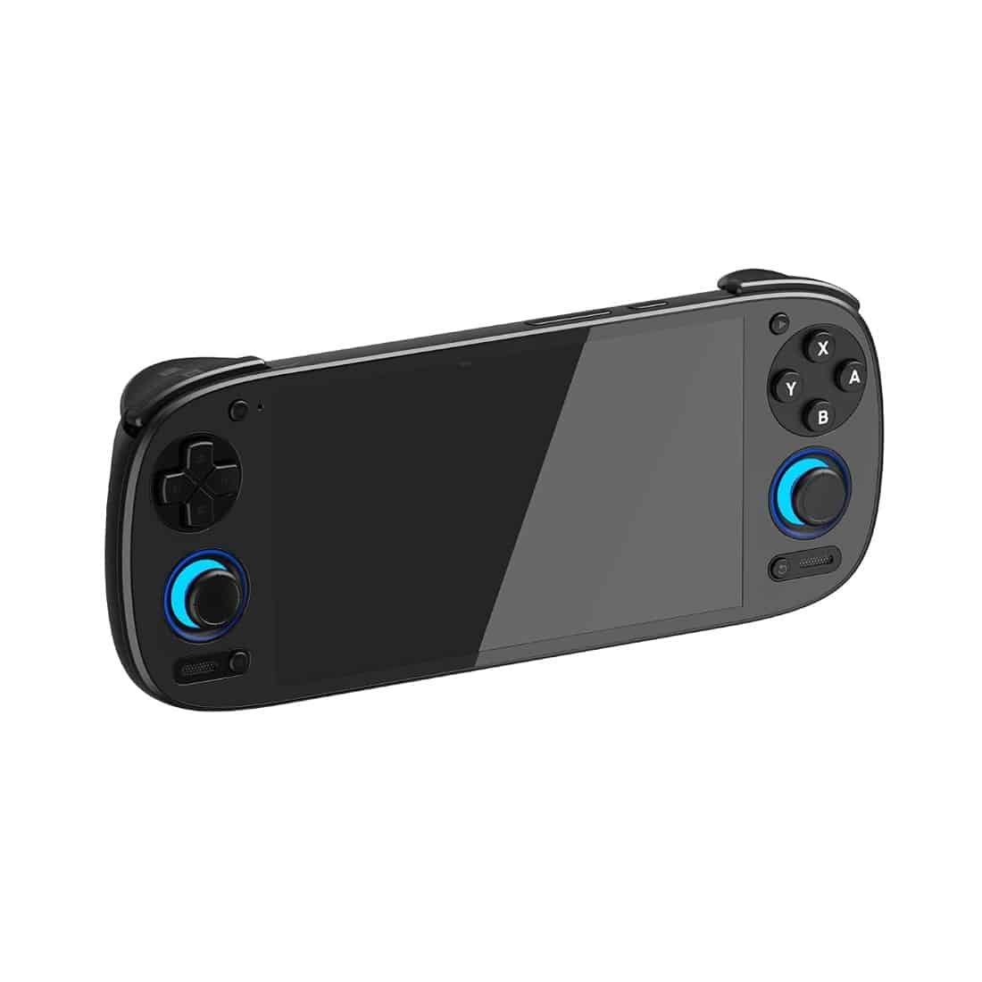 Retroid Pocket 5 handheld in black with blue-lit sticks