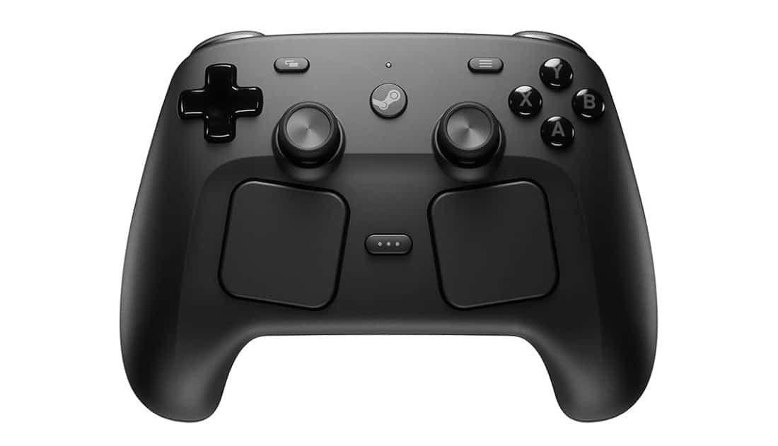 Valve Steam Controller, a black gamepad with two trackpads